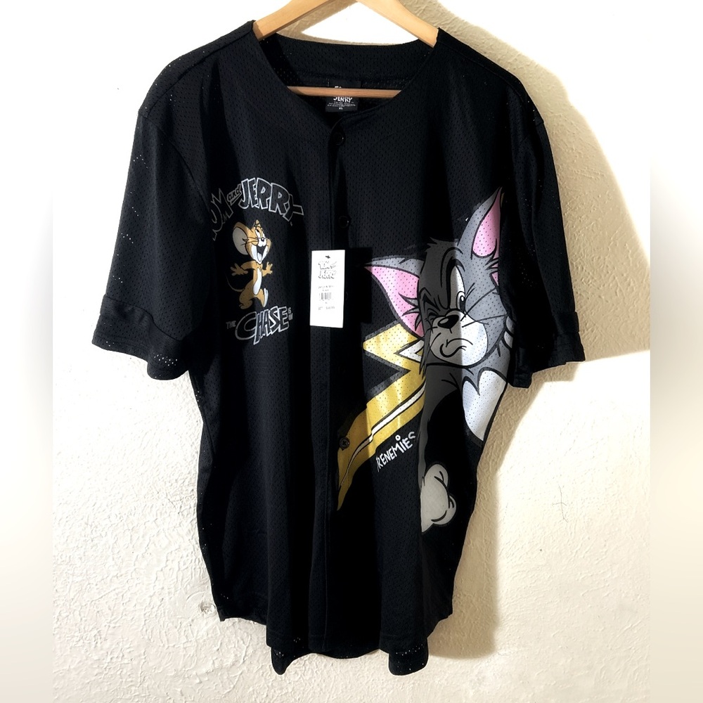 Tom & Jerry Button Down Jersey  Black Size XL NWT